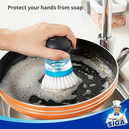 MR.SIGA Soap Dispensing Palm Brush, Kitchen Brush for Dish Pot Pan Sink Cleaning, Pack of 1, Navy/Blue
