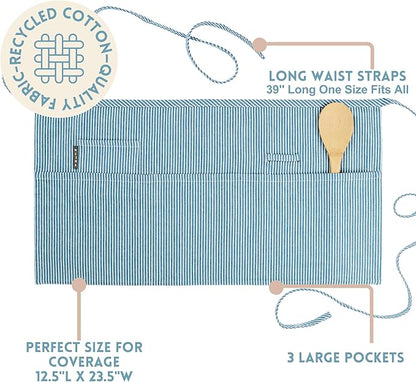 MEEMA Chef Waist Apron Cotton Fabric |Washable & Breathable Waitress & Server Half Aprons for Women with Pockets & Long Waist Straps | Cooking, Baking, Grilling & Crafting