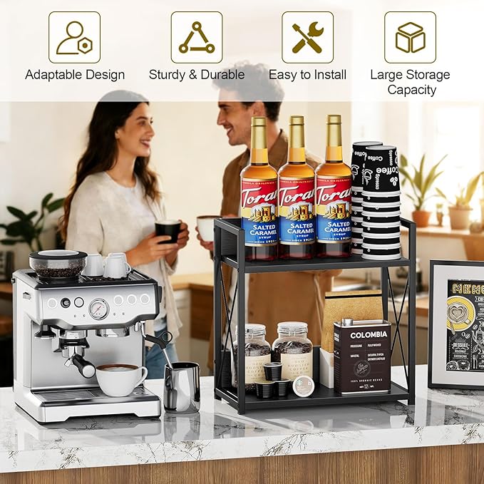 Giikin Kitchen Countertop Organizer, 2 Tier Coffee Bar Organizer, Black Spice Rack for Counter, Kitchen Counter Shelves, Particleboard, Large Size (15.8" L x 7.9" W x 15.8" H), Black - Image 2