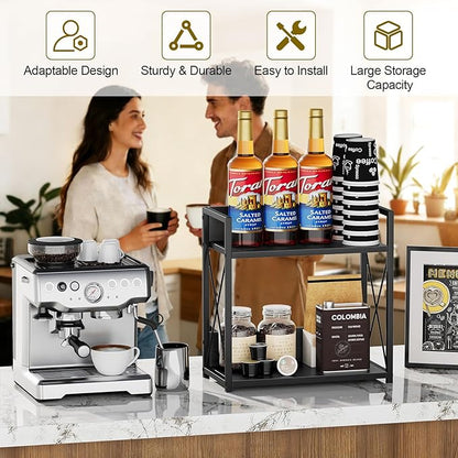 Giikin Kitchen Countertop Organizer, 2 Tier Coffee Bar Organizer, Black Spice Rack for Counter, Kitchen Counter Shelves, Particleboard, Large Size (15.8" L x 7.9" W x 15.8" H), Black - Image 2
