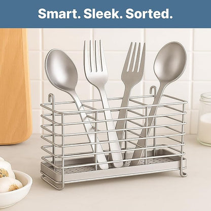 KESOL 304 Stainless Steel Utensil Drying Rack with Hooks & 3 Divided Compartments, Silverware Drying Basket, Spoon and Fork Organizer, Rustproof Kitchen Drainage Basket Accessories, Silver, 2x8.7x5 - Image 6