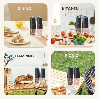 Rechargeable Electric Salt And Pepper Grinder Set, Automatic Gravity Electric Salt And Pepper Grinder Set, Adjustable Roughness, Led Light, 2 Pack, (Black) - Image 7