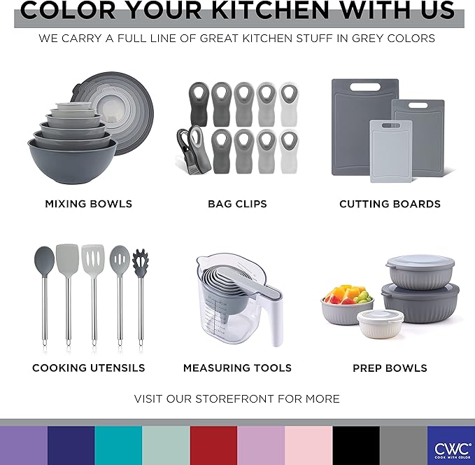 COOK WITH COLOR Prep Bowls with Lids- Wide and Deep Nesting Plastic Small Mixing Bowl Set with Lids, 12 Piece Set - Wide Bowls, Gray - Image 8