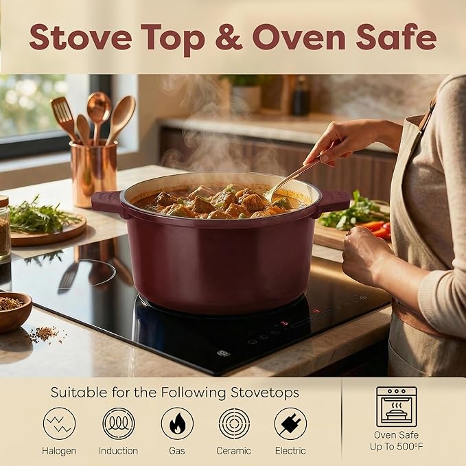 Gotham Steel 5 Qt Lightweight Dutch Oven Pot with Lid & Holders, Ceramic Non Toxic, Oven Safe & Even Heat Retaining Dutch Oven for Bread Baking Sourdough, Soup, Casserole, 70% Lighter than Cast Iron - Image 7