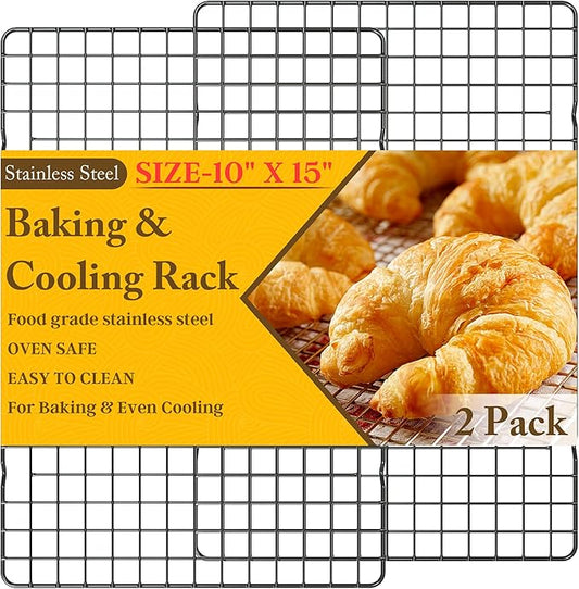 2PCS Cooling Racks for Cooking and Baking - 10" x 15"Heavy Duty Stainless Steel Wire Rack for Baking, Grilling, Roasting - Oven & Dishwasher Safe - Fits Jelly Roll Sheet Pan（Black） by QukakaHomeCare