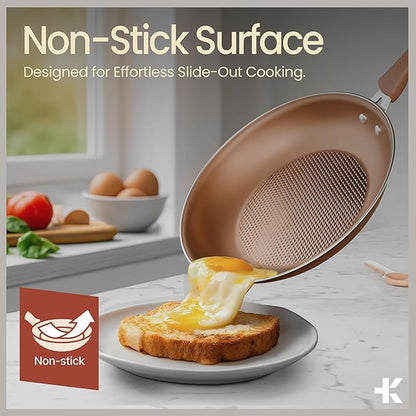 Pots and Pans Set, 23-Piece Non Stick Cookware & Bakeware Sets with Plaid Pattern, Stackable Design, Dishwasher Safe, Stain-resistant, Oven & All-Stove Safe, Tempered Glass Lid, Golden - Image 3