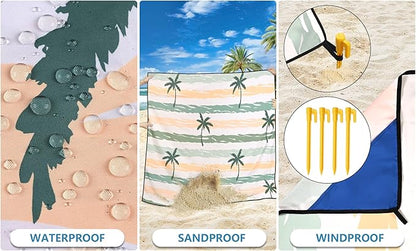 HIHOHO Beach Blanket Waterproof Sandproof Extra Large Beach Mat 79" X 83"/120"x108"for 1-8 Adults Quick Drying Durable Outdoor Picnic Mat for Beach Travel Camping Hiking