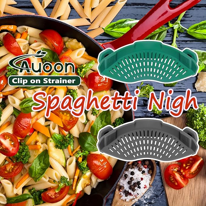 AUOON Clip On Strainer Silicone for All Pots and Pans, Pasta Strainer Clip on Food Strainer for Meat Vegetables Fruit Silicone Kitchen Colander (Sea Blue) - Image 4