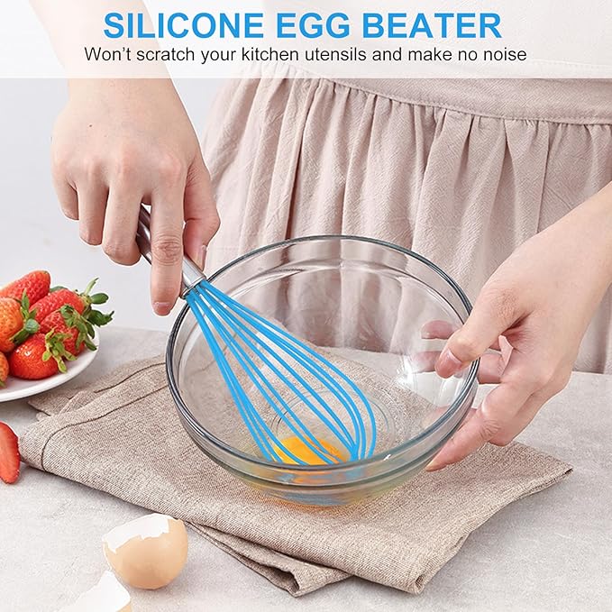 NileHome Whisk Commercial Stainless Steel wisk & Silicone Non-Stick Coated Small Whisk Set 8" 10" 12" Kitchen Wisk Wire Whisks for Cooking 3 Pack, Bule - Image 7