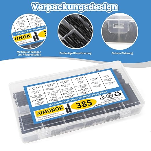 385PCS Roll Pin Set - 26 Sizes Spring Dowel Tension Roll Pins - 1/8 1/4 3/8 1/16 5/64 3/32 5/16 5/32 5/16 Split Expansion Pin Assortment Kit for Home Improvement Automotive Repair - Image 7