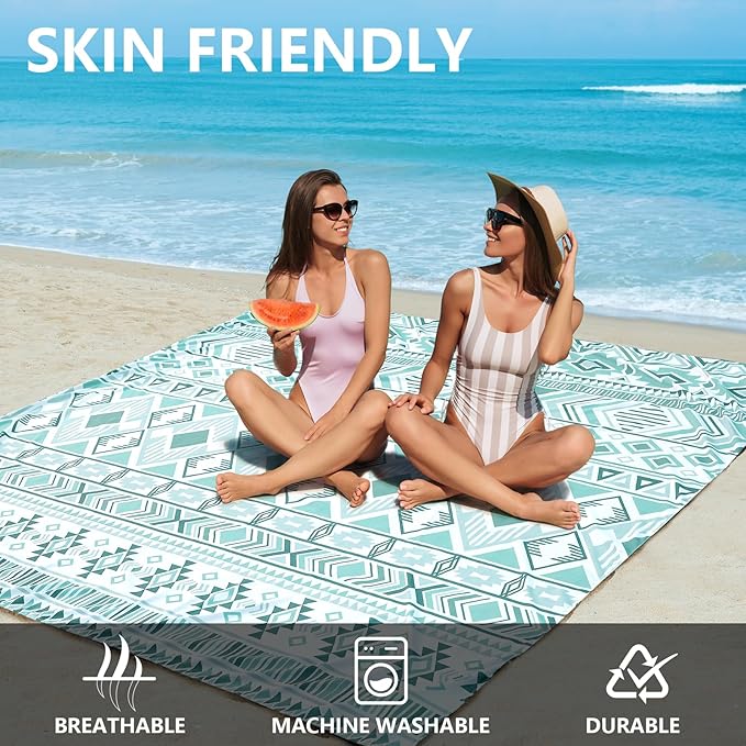 WIWIGO Beach Blanket Waterproof Sandproof Beach Mat 79" X 83"/10'x9'for 2-8 Adults Quick Drying Outdoor Picnic Mat Beach Accessories for Travel, Camping, Hiking - Image 4