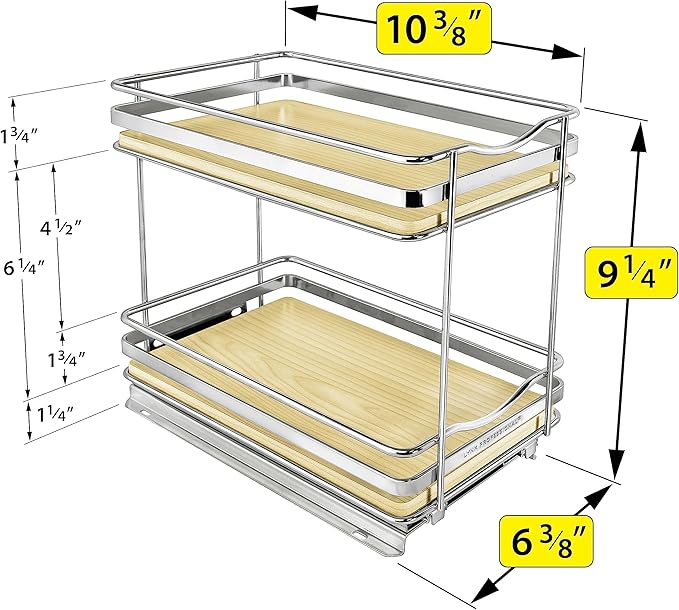 LYNK PROFESSIONAL® Élite™ Pull Out Spice Organization for Cabinets - 6-3/8 inch Wide – Spice Rack for Inside Cabinets – Wood/Chrome - Sliding Spice Rack Organizer for cabinet – Spice Rack - 2 Tier - Image 5