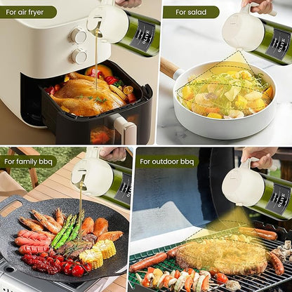 LAKUMIQI 2 in 1 Oil Sprayer for Cooking, 16oz Olive Oil Dispenser Bottle for Kitchen, Food Grade Light-Blocking Leak Proof Glass Spray Bottle for Salad, Air Fryer, BBQ - Image 5