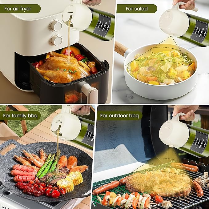 LAKUMIQI 2 in 1 Oil Sprayer for Cooking, 16oz Olive Oil Dispenser Bottle for Kitchen, Food Grade Light-Blocking Leak Proof Glass Spray Bottle for Salad, Air Fryer, BBQ - Image 4