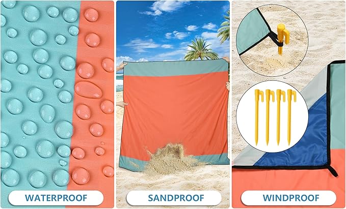 HIHOHO Beach Blanket Waterproof Sandproof Extra Large Beach Mat 79" X 83"/120"x108"for 1-8 Adults Quick Drying Durable Outdoor Picnic Mat for Beach Travel Camping Hiking