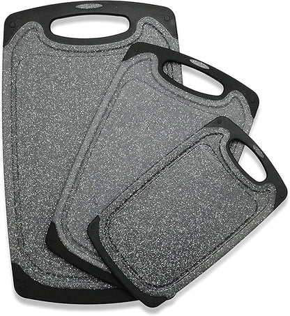 Viretang Plastic Cutting Boards Set of 3 Extra Large for Kitchen, Thick Chopping Board with Deep Juice Grooves, Non‑Slip Feet, Easy Grip Handle, BPA Free, Dishwasher Safe,Black by Viretang