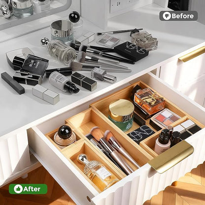 Bamboo Drawer Organizer Set, 14 PCS Multi-Use Individual Wood Storage Organizers, Junk Drawer Divider and Storage Trays Containers for Kitchen, Bathroom, Office Desk, Makeup, Jewelry, Utensils - Image 5