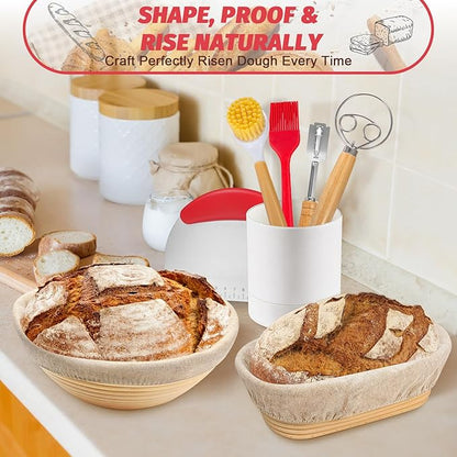 EWFEN Sourdough Starter Kit with Round & Oval Banneton, Complete Sourdough Bread Baking Supplies, Bread Proofing Basket with Starter Jar, Bread Making Tools Kit for Beginners & Bakers - Image 8
