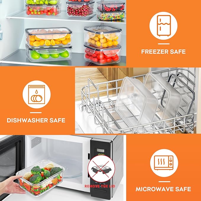 52 PCS Food Storage Containers with Lids Airtight (26 Containers & 26 Lids), Plastic Storage Meal Prep Container-Stackable 100% Leakproof & BPA-Free Organization and Storage Set, Lunch Containers - Image 3