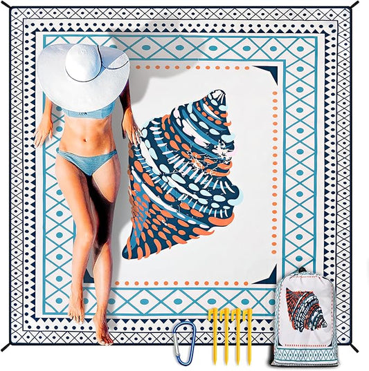HIHOHO Beach Blanket Waterproof Sandproof Extra Large Beach Mat 79" X 83"/120"x108"for 1-8 Adults Quick Drying Durable Outdoor Picnic Mat for Beach Travel Camping Hiking