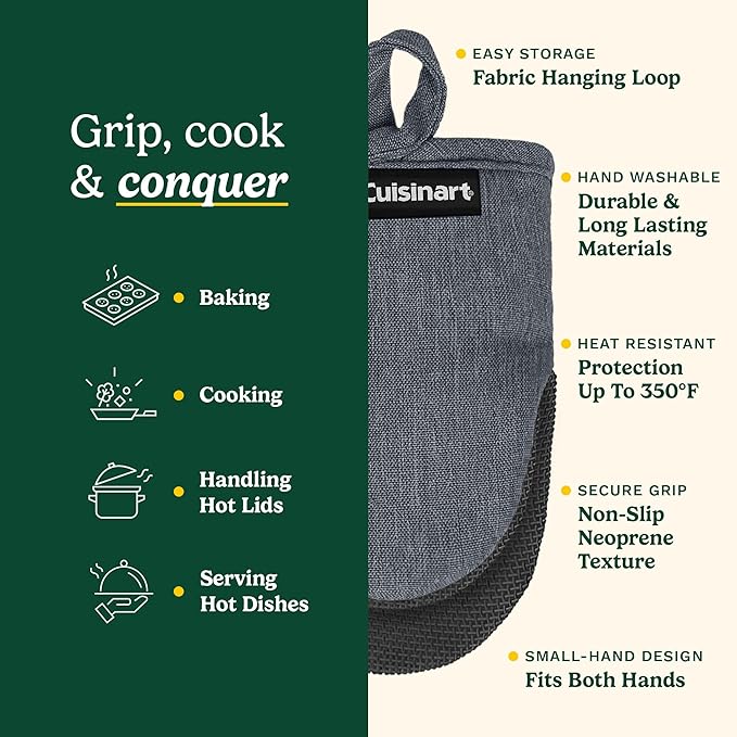 Cuisinart Mini Oven Mitts – 5.5” x 7” Heat-Resistant Kitchen Mitts for Oven with Non-Slip Neoprene Palm, Cotton Filling, and Fabric Loop – Durable Oven Mitt Set for Cooking & Baking (Chambray) - Image 5