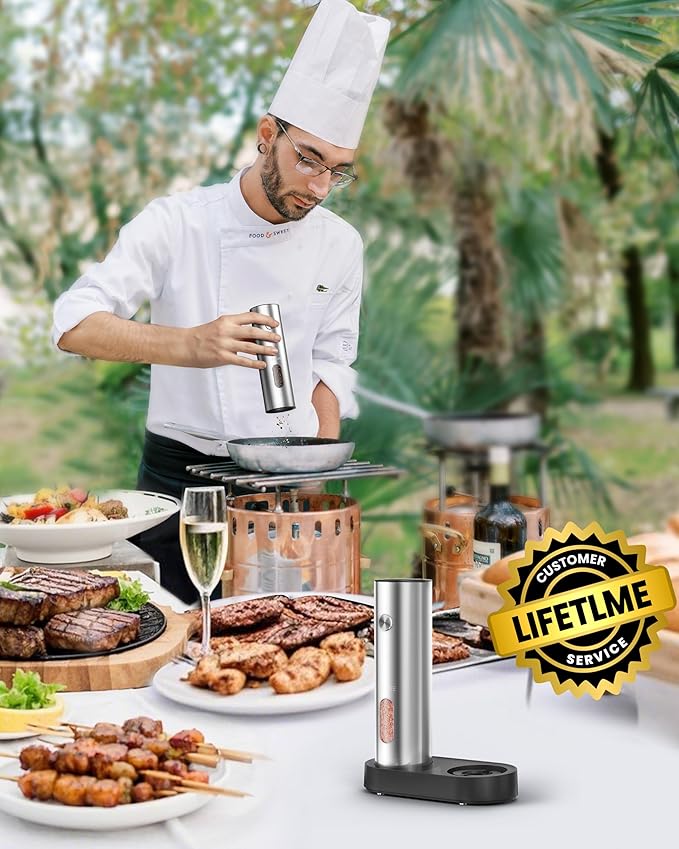 Electric Salt and Pepper Grinder Set with Rechargeable Base - Upgraded Large Capacity, Refillable Pepper Mill Set with LED Light & Adjustable Coarseness, Ideal for Kitchen, Outdoor, BBQ & Gift Giving - Image 8