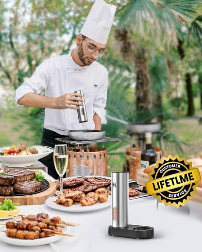 Electric Salt and Pepper Grinder Set with Rechargeable Base - Upgraded Large Capacity, Refillable Pepper Mill Set with LED Light & Adjustable Coarseness, Ideal for Kitchen, Outdoor, BBQ & Gift Giving - Image 8