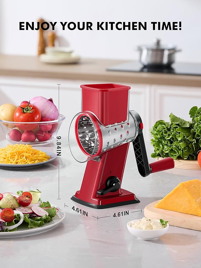 GDL Rotary Cheese Grater Hand Crank - Upgraded Cheese Shredder with 4 Interchangeable Blades, Rotary Grater with Non-slip Suction Base, Easy to Clean Kitchen Grater Slicer Grinder for Vegetable Nuts - Image 7