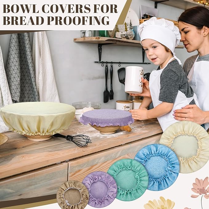 10 Pack Cloth Bowl Covers for Bread Rising - 5 Size Stretch Elastic Food Storage Container Lids - Reusable Cotton Fabric Covers for Food, Fruits, Leftovers (Vintage)