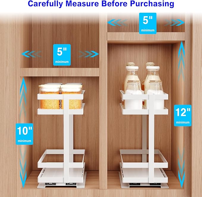 Mustorn 2 Pack Pull Out Spice Rack Organizer for Cabinet, 2 Tier Metal Slide Out Seasoning Organizer and Storage Heavy Duty Vertical Spice Rack Shelf Pullout for Kitchen Cabinets No Drilling (White) - Image 9