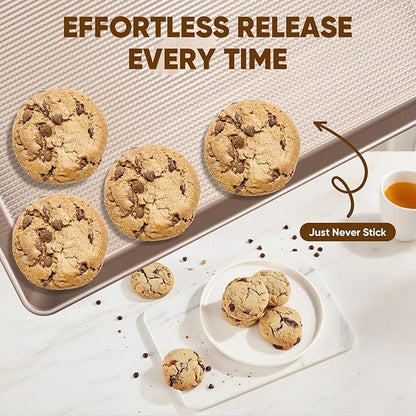 Sakerplus Nonstick Baking Sheet Pan Set of 3, Heavy Duty Cookie Sheets for Oven with Stripe Texture Pattern, 0.6mm Thick Quarter/Half/Jelly Roll Pans, Rust-Resistant & Easy Clean (Champagne Gold) - Image 7