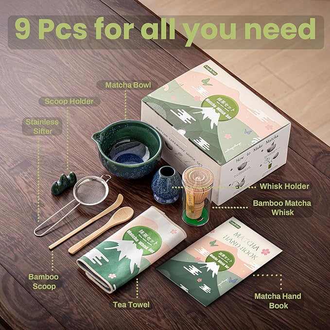 Clay&Fire Matcha Whisk Set，9 Pcs Ceramic Matcha Set, 15 OZ Matcha Bowl with Spout and Whisk for Friend, Ideal Gift for Matcha Lover（Starry） - Image 8