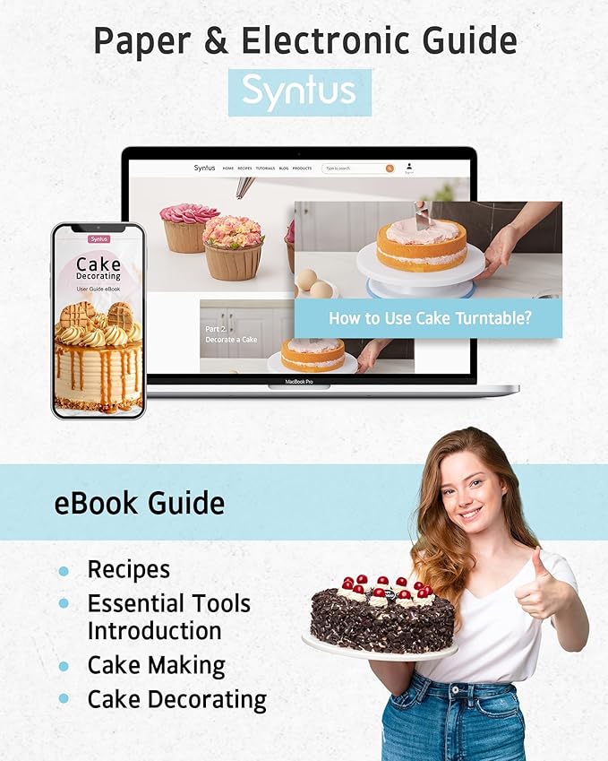 Syntus 65 PCs Cake Decorating Kit with Cake Stand Turntable, Cake Baking Supplies 30+1 Piping Bags, 24 Piping Tips, Offset & Straight Spatulas, 3 Scrapers, Leveler, 2 Couplers & 1 Tips Brush - Image 8