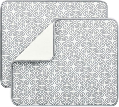 SUBEKYU Dish Drying Mats for Kitchen Counter, Microfiber Absorbent Dish Drainer/Rack Pads for Sink, 19.5*15.8 inch, Set of 2, Grey, leaf by SUBEKYU