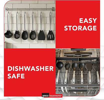 Amco 6-Piece Nylon Utensil Set - Heat-Resistant with Stainless Steel Handles - BPA-Free, Safe for Non-Stick Cookware - Dishwasher Safe Cooking Tools, Kitchen Essentials for Home & Restaurant Use - Image 5