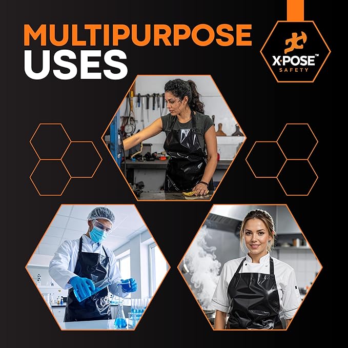 Xpose Safety Heavy Duty Vinyl Waterproof Aprons, White - For Home, Industrial and Commercial Use - Chemical Resistant