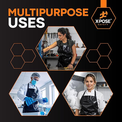Xpose Safety Heavy Duty Vinyl Waterproof Aprons, White - For Home, Industrial and Commercial Use - Chemical Resistant