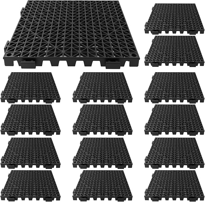 Tioncy 14 Pcs Bar Countertop Supplies Interlocking Mats 12 x 12 Inch Rubber Black Shelf Liners Bar Drying Coffee Non Slip Spills Mats for Bartending Home Cocktail Bars Restaurants by Tioncy