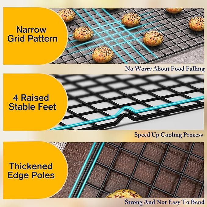 2PCS Cooling Racks for Cooking and Baking -11.65''x16.85''Heavy Duty Stainless Steel Wire Rack for Baking, Grilling, Roasting - Oven & Dishwasher Safe - Fits Half Sheet Pan（Black） - Image 3