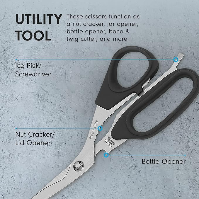 Messermeister 8.5-Inch Take-Apart Utility Shears, Black - Includes Screwdriver, Nut Cracker, Jar Lid Opener/Gripper, Bottle Opener & Bone + Twig Cutter - Suitable for Right-Handed Users - Image 5