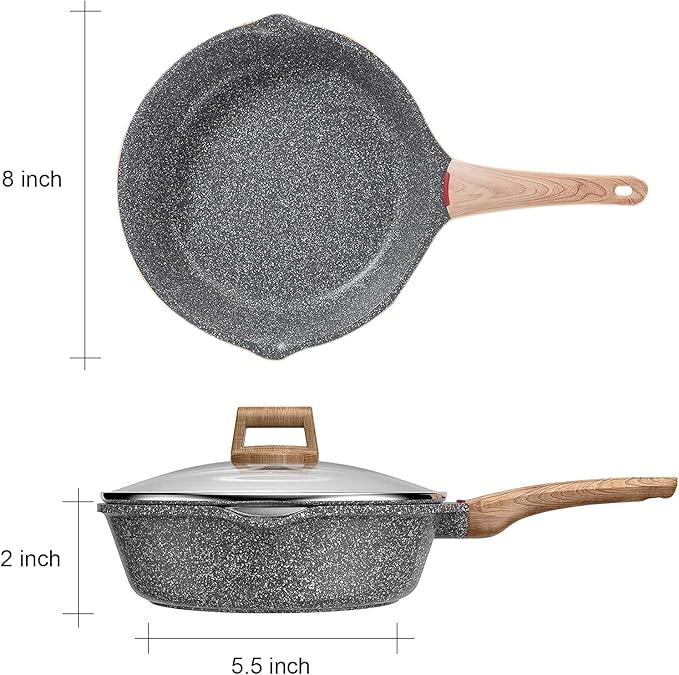 Starunder Induction Nonstick Skillet Frying Pan With Lid,Swiss Granite Omelette Pan, Scratch-Resistant Safe Cookware Set，PFOA Free(8 inch) - Image 6