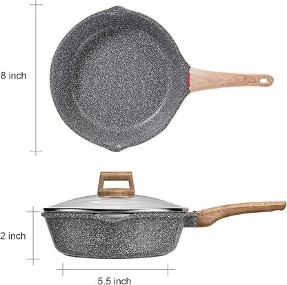 Starunder Induction Nonstick Skillet Frying Pan With Lid,Swiss Granite Omelette Pan, Scratch-Resistant Safe Cookware Set，PFOA Free(8 inch) - Image 6