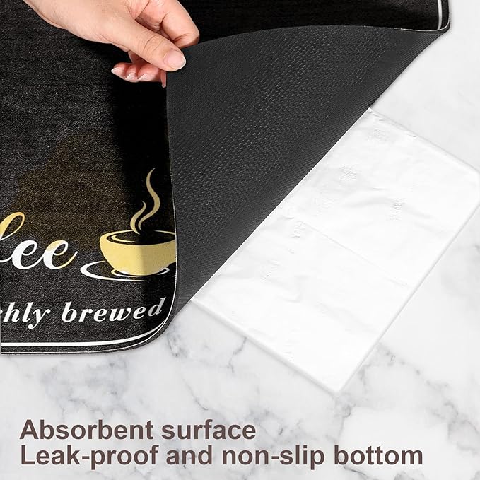 CooRug Absorbent Coffee Mat, Fashion Dish Drying Mat for Kitchen Counter Coffee Bar Accessories Espresso Machine Dish Rack 16" x 24" Black - Image 8