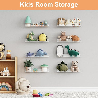 upsimples 10 Pack Acrylic Shelves Wall Organizer and Storage, 15" Display Shelf for Figure, Toy Cars, Perfume, Kids Bookshelf for Bedroom, Nursery, Craft Room, Clear - Image 7