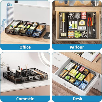 Marbrasse Expandable Desk Drawer Organizer, Mesh Drawer Organizer Tray with 10 Adjustable Compartments, Desk Organizers and Accessories, 5 Dividers Drawer for Office Supplies, Makeup & Vanity (Black) - Image 4