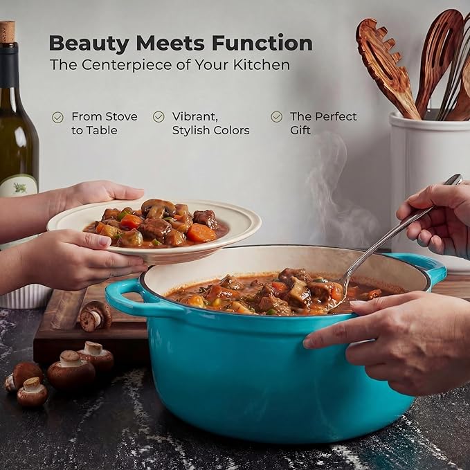 Zulay Kitchen 6 Quart Enameled Cast Iron Dutch Oven Pot with Lid – Premium Durability & Oven Safe up to 500°F – Heavy Duty Cookware Perfect for Bread Baking, Stews, Braising & Roasting - Light Blue - Image 7