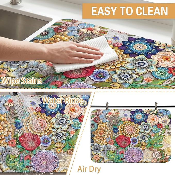 Kitchen Countertop Dish Drying Mat,Super Absorbent Coffee Bar Mat for Maker Espresso Machine, Anti-Slip Accessories for Kitchen Countertops 19x12 Inch