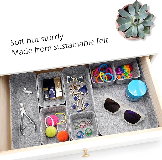 Welaxy Desk Drawer organizers tray Felt storage bins aesthetics room décor for home office dorm closet decluttering minimalist lifestyle (Gray) - Image 3