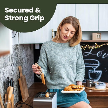 Toaster Tongs With Magnet | Kitchen Utensils For Cooking and Holding Toast Bacon Muffin Bagel Bread | 8 Inch Long Natural Non Toxic Bamboo - Image 5