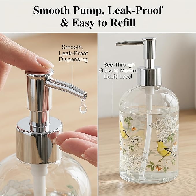 Topadorn 17oz Glass Soap Dispenser with Plastic Pump for Kitchen and Bathroom, Refillable Clear Bottle for Dish Soap & Hand Soap
